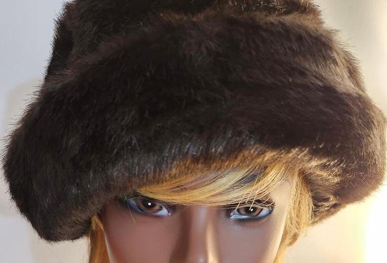 Image 1 of Laura Ashley Womens Hat Dark Brown Faux Fur Bucket Hat 8.25 8 1/4 Inches