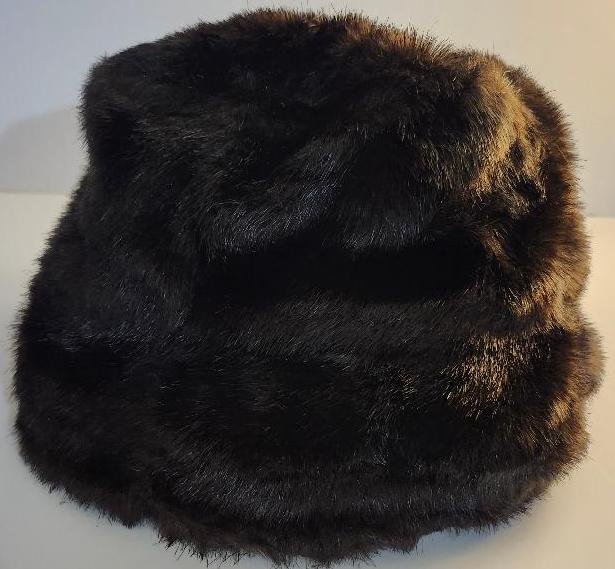 Image 3 of Laura Ashley Womens Hat Dark Brown Faux Fur Bucket Hat 8.25 8 1/4 Inches