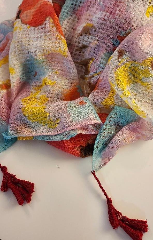 Image 1 of Womens Colorful Shawl Colored in Red Blue Pink Brown White Mixit Polyester Wrap