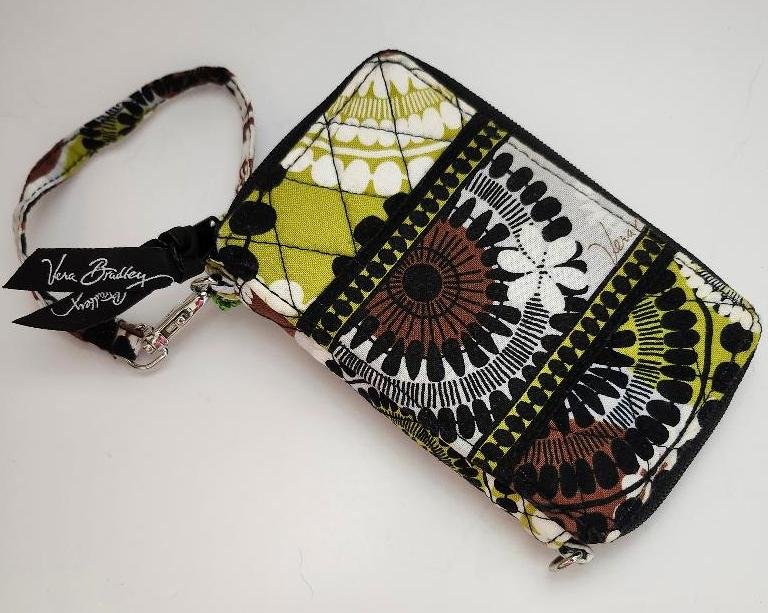 Image 1 of Vera Bradley Wristlet Wallet and Phone Case In the Cocoa Moss Retired Pattern