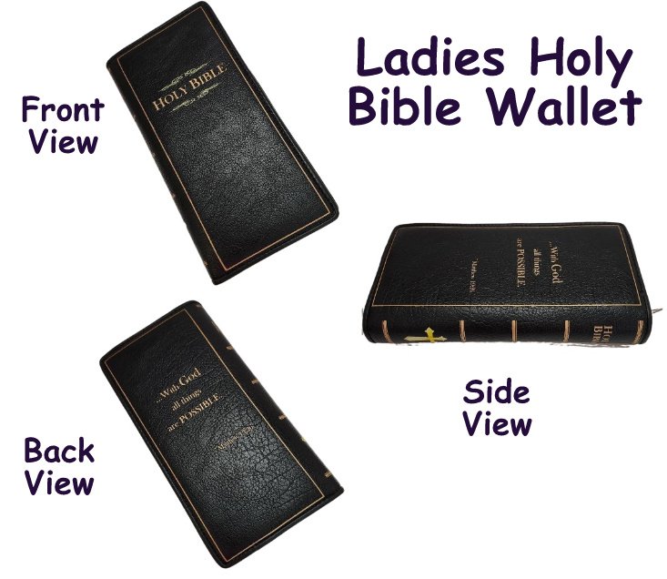Women's Black Holy Bible Wallet Zipper Closure Ladies Bifold Bible Book Wallet