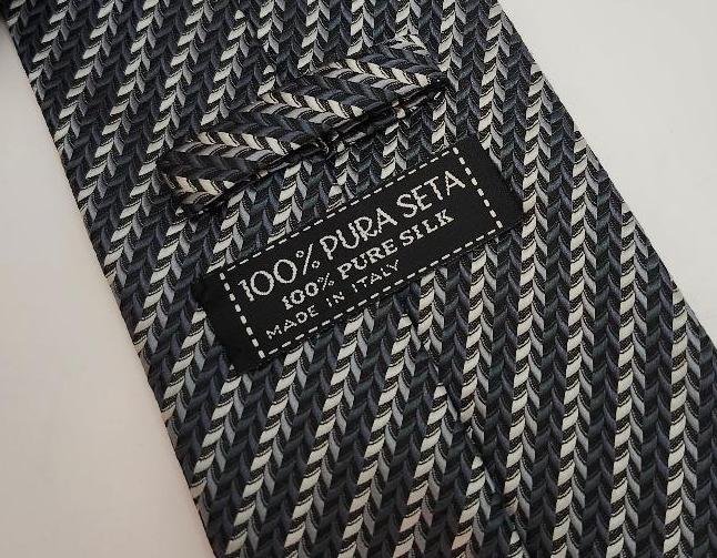 Image 1 of Lavorazione Artigiana Mens Silver Gray Tie Two Tone Diagonal Silk Necktie