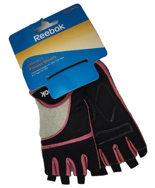 Fitness Gloves Women Pink Black Fingerless Reebok Gloves Small Mesh Terry Cloth