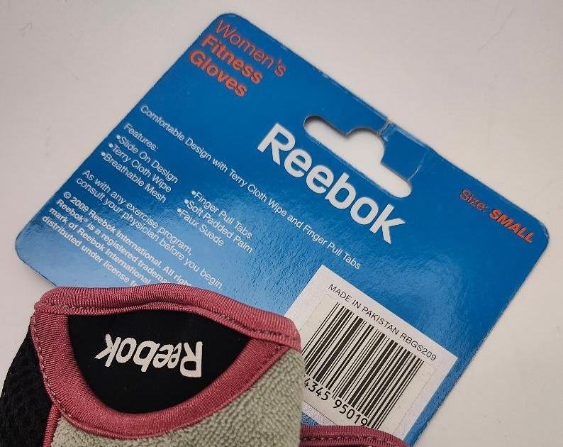 Image 2 of Fitness Gloves Women Pink Black Fingerless Reebok Gloves Small Mesh Terry Cloth