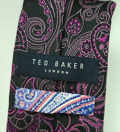 Image 1 of Ted Baker London Silk Necktie Paisley Fuchsia 56 Inches Neck Tie Made in USA