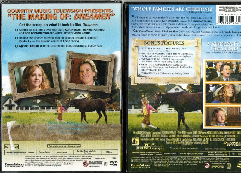 Image 1 of DVD Set The Making of Dreamer and The Movie Dreamer Dakota Fanning Kurt Russell