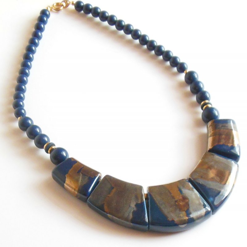 Vintage Blue Japan Bead Necklace 17 Inch Modern Tribe Like Lucite Necklace