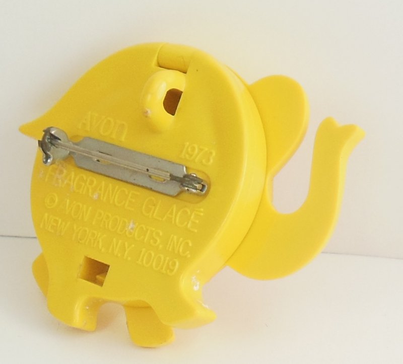 Image 1 of Vintage Avon Fragrance Glace Pin Elephant Yellow Pink Kids Jewelry Perfume
