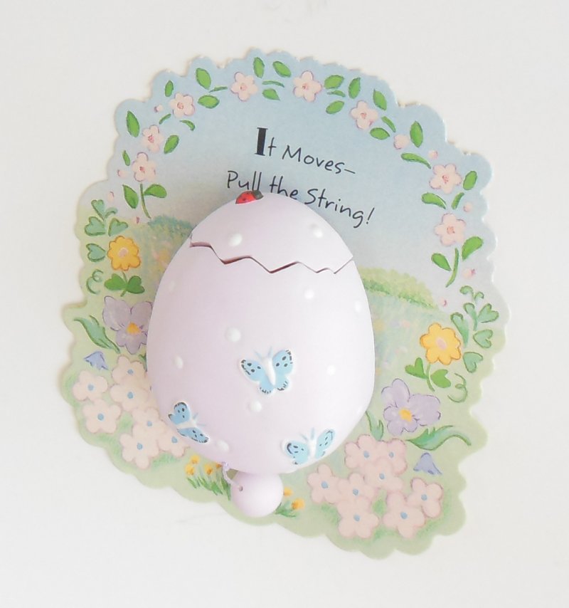 Image 1 of Vintage Hallmark Easter Egg Shirt Pin Pull the String Chicken Pops Up from Egg