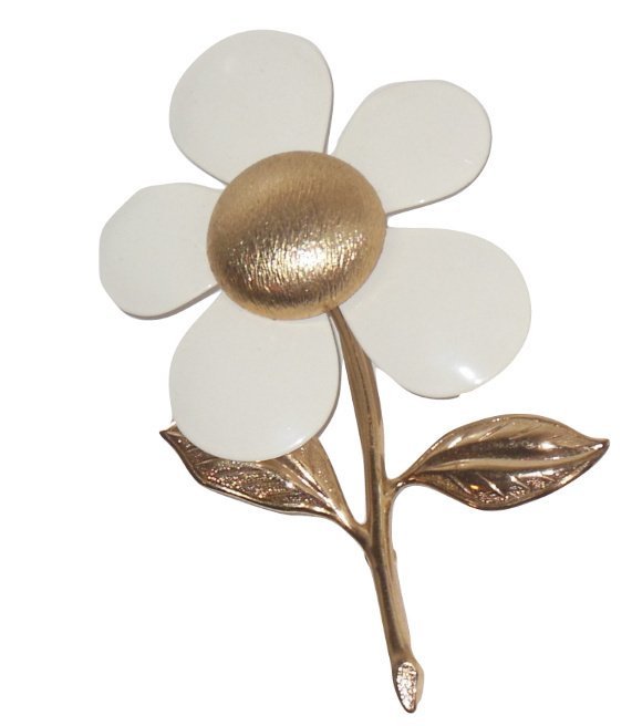 Vintage Sarah Coventry Daisy Pin White Enamel Flower Brooch Costume Jewelry