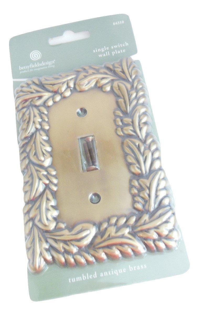 Vintage Betsy Fields Antique Brass Single Switch Wall Plate Cover Raised Leaf