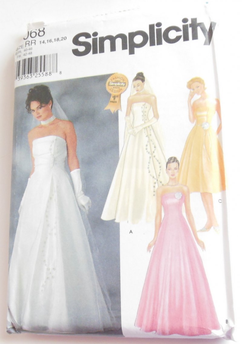 Simplicity 7068 Sewing Pattern Wedding Gown Bridesmaid Formal 14 16 18 20
