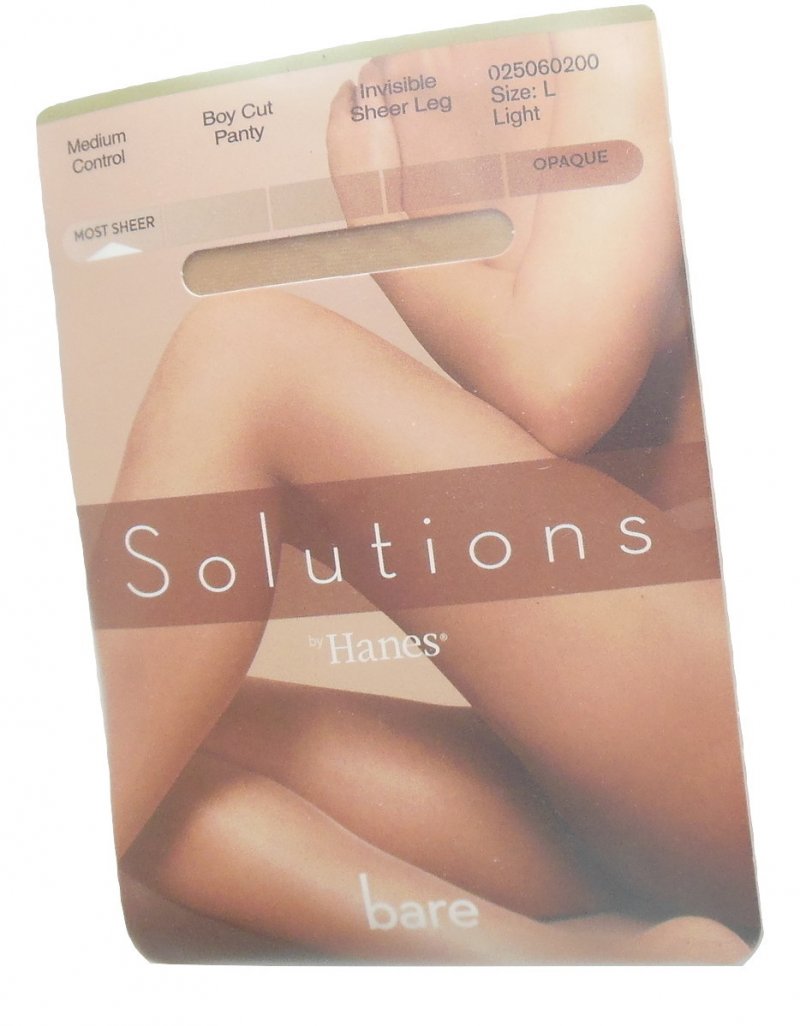 Hanes Solutions Bare Pantyhose Light Shade L Boy Cut Panty Sheer Leg