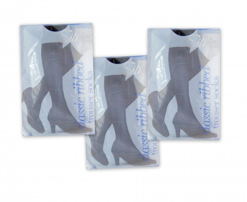 Ladies Silkies Classic Ribbed Trouser Socks Sz Regular 2 Pair Pack Black Lot