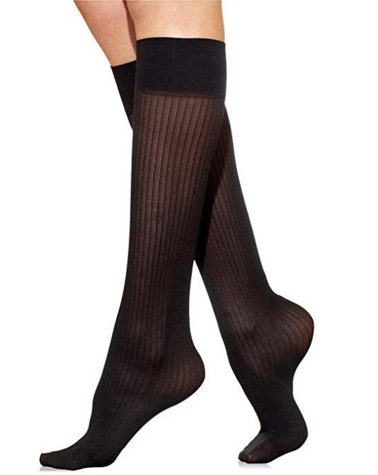 Image 1 of Ladies Silkies Classic Ribbed Trouser Socks Sz Regular 2 Pair Pack Black Lot