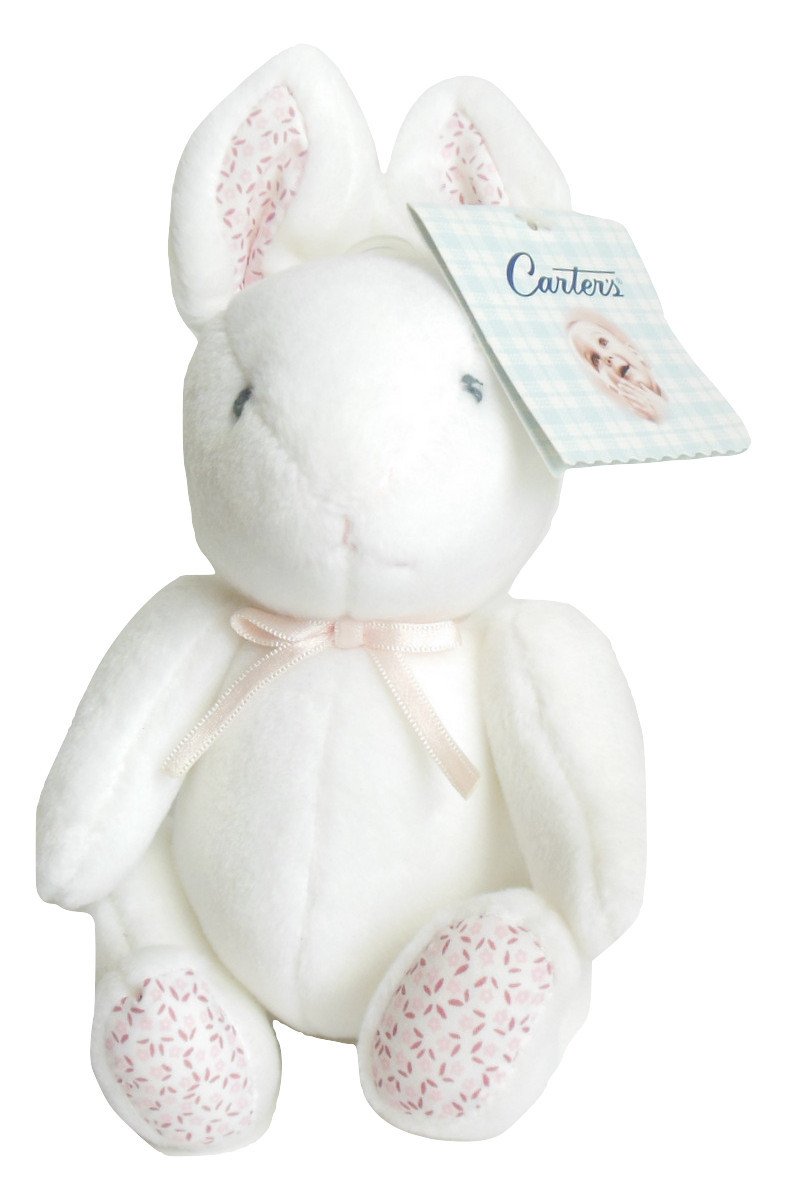 Carter's Bunny Rabbit Rattle Toy Pink and White Stuffed Plush Farm Animal Toy