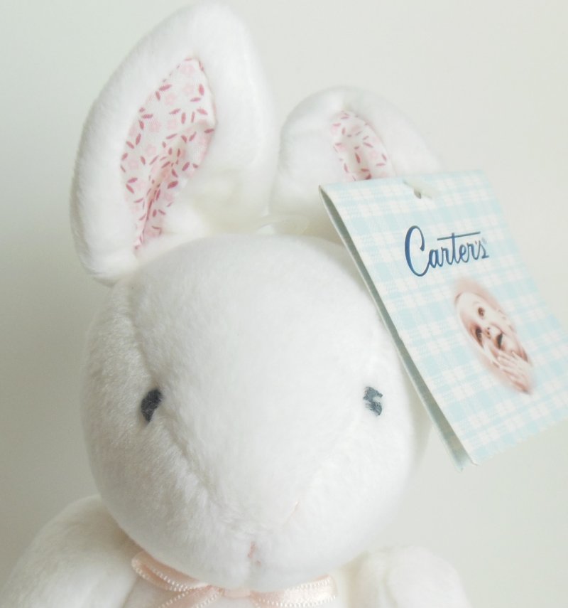 Image 2 of Carter's Bunny Rabbit Rattle Toy Pink and White Stuffed Plush Farm Animal Toy