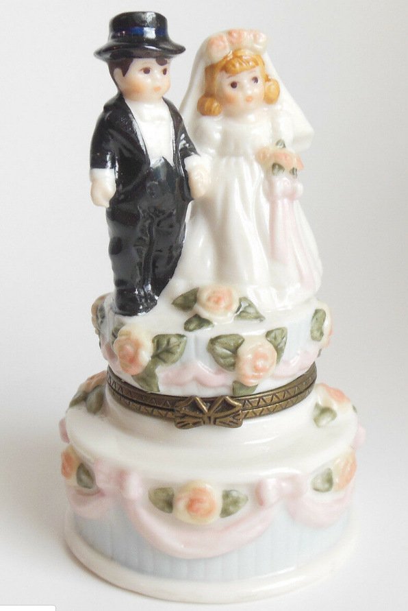 Image 1 of Madame Alexander Bride and Groom Wedding Ring Cake Topper Love is in the Details