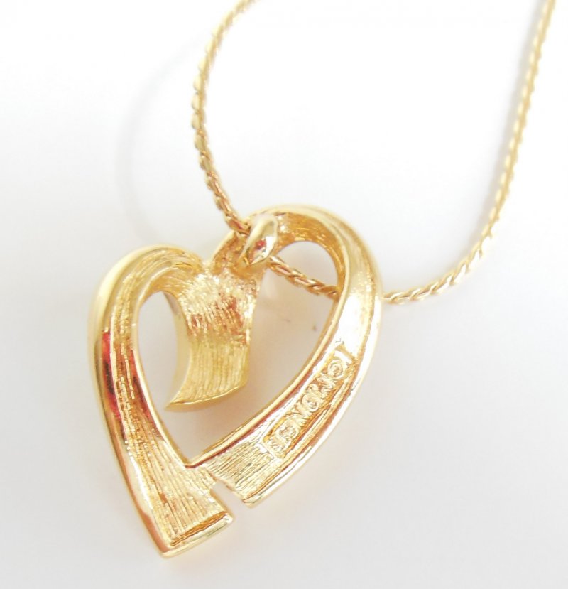 Image 2 of Monet Cream Heart Vermeil Enamel Necklace Vintage Yellow Designer Signed Jewelry