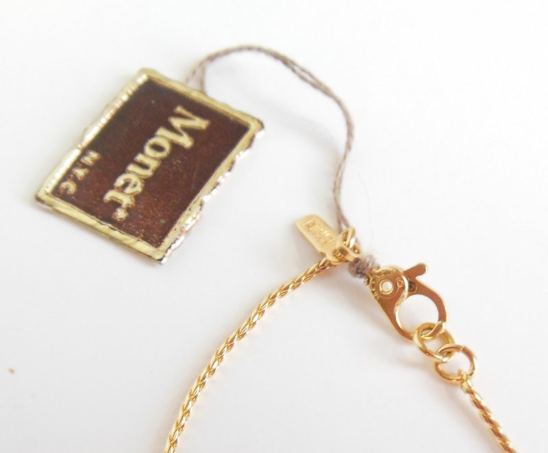 Image 3 of Monet Cream Heart Vermeil Enamel Necklace Vintage Yellow Designer Signed Jewelry
