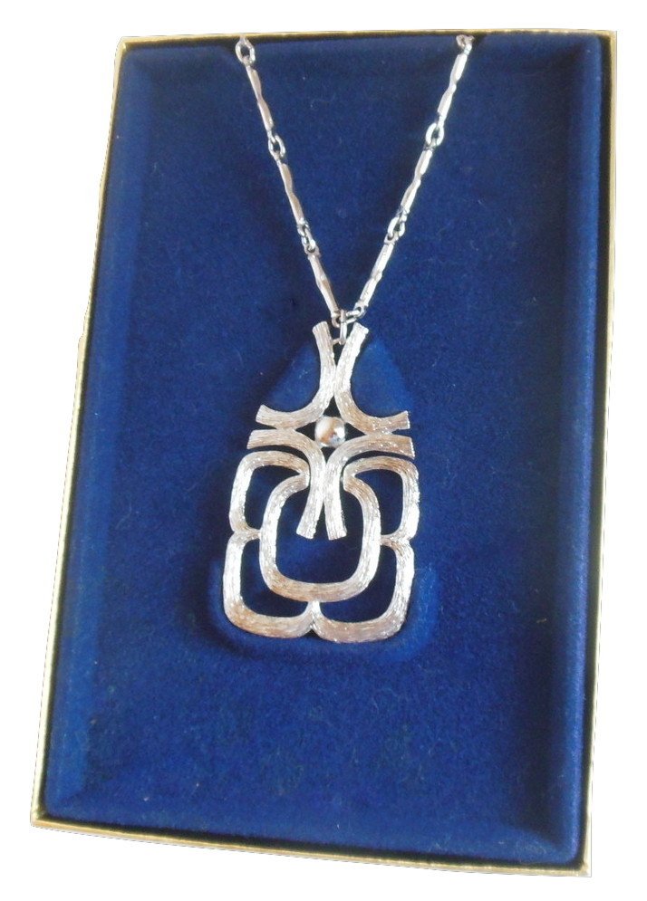 Modernist Abstract Avon Necklace Silver Linked Bar Chain Long Necklace Vintage