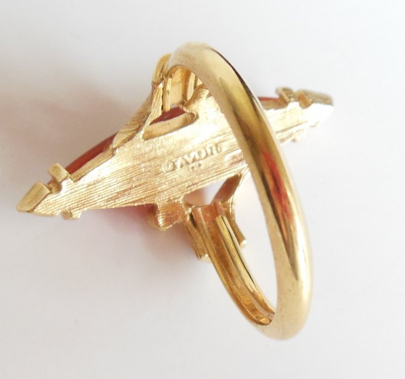 Image 2 of Vintage Avon Earthstone Orange Ring Adjustable 8 9 Elongated Navette Gold Ring