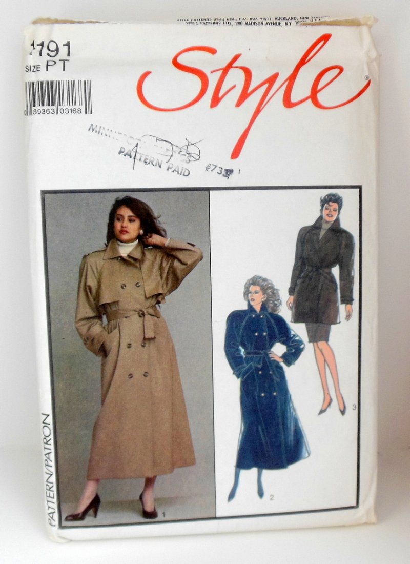 Image 0 of Vintage Style 1191 Misses Lined Double Breasted Trench Coat Sewing Pattern 