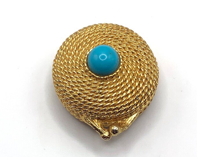 Image 0 of Vintage gold tone braided faux turquoise Estee Lauder compact perfume pill box