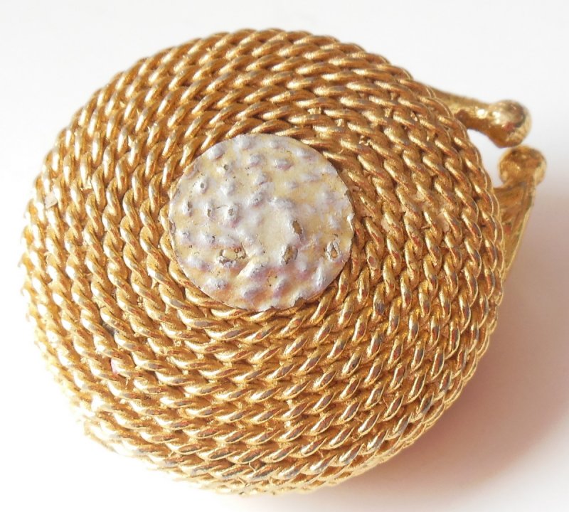 Image 3 of Vintage gold tone braided faux turquoise Estee Lauder compact perfume pill box