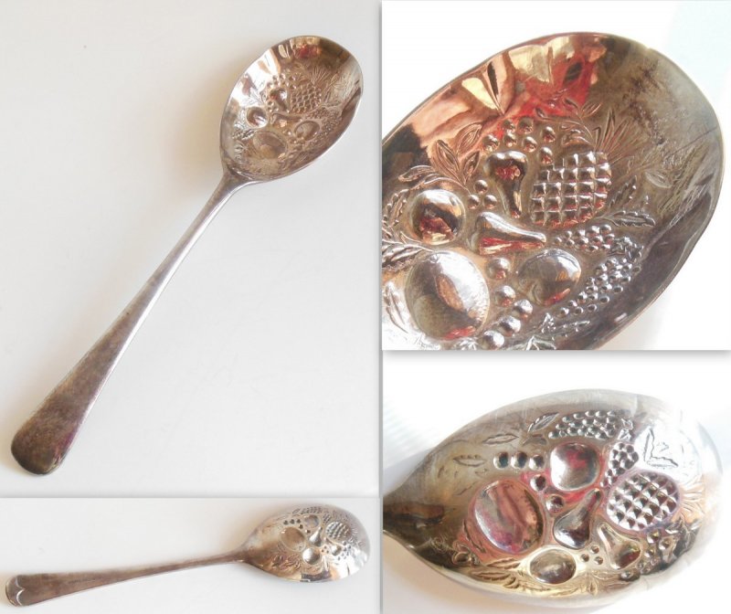Image 1 of Vintage Sheffield Berry Spoon Silver Plate Fruit Server Pineapple SG EPNS A1