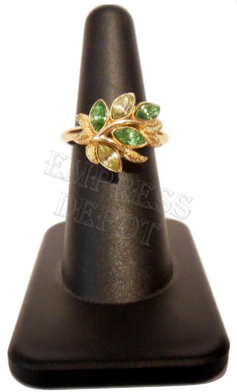 Image 0 of Avon Vintage Leaf Lights Cluster Ring Faux Peridot Jonquil 8.5 Large Gold Tone