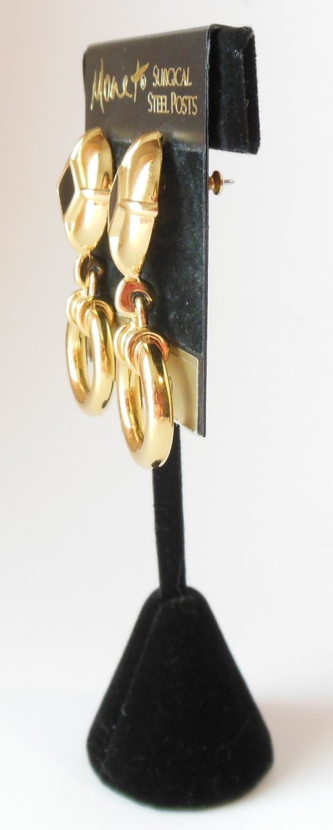 Image 1 of Monet Vintage Door Knocker Earrings Gold Black Dangle Jewelry Surgical Steel