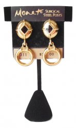 Monet Vintage Door Knocker Earrings Gold Black Dangle Jewelry Surgical Steel