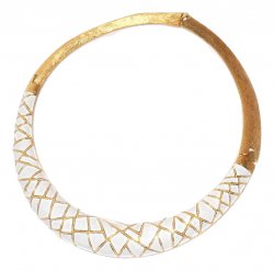 Vintage Hinged Choker Metal Necklace Brushed White Gold Tone Web Pattern Jewelry