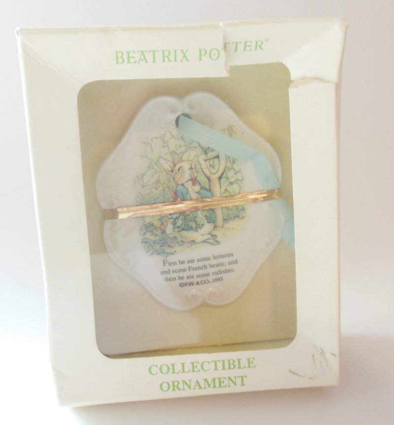 Image 1 of Schmid Beatrix Potter Flat Ornament Peter Rabbit in Vegetable Garden 90s Vintage