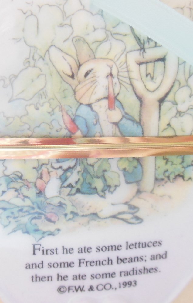 Image 2 of Schmid Beatrix Potter Flat Ornament Peter Rabbit in Vegetable Garden 90s Vintage