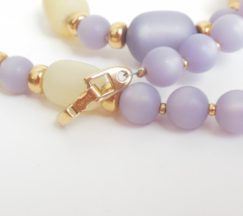 Image 3 of Vintage Napier Costume Jewelry Womens Necklace Lilac Moonglow Beads Wire Strung
