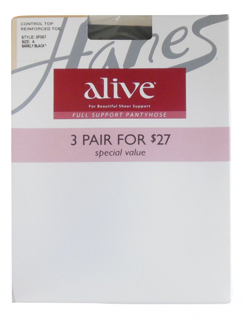 Hanes Alive Pantyhose 3 Pack Control Top Enforced Toe Barely Black A Extra Small