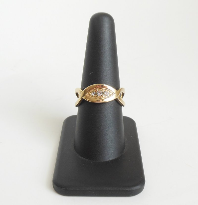 Image 1 of Vintage Avon Ring Sparkling Ribbon 3 Clear Crystals Oval Loop Sz 8.75 Large