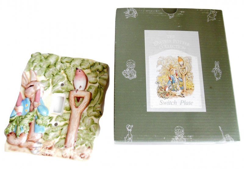 Vintage Beatrix Potter Baby Nursery Single Light Switch Plate in Glossy Ceramic