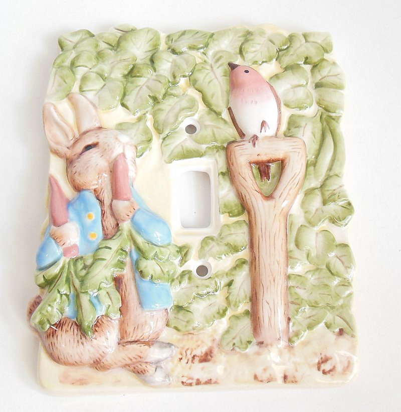 Image 1 of Vintage Beatrix Potter Baby Nursery Single Light Switch Plate in Glossy Ceramic