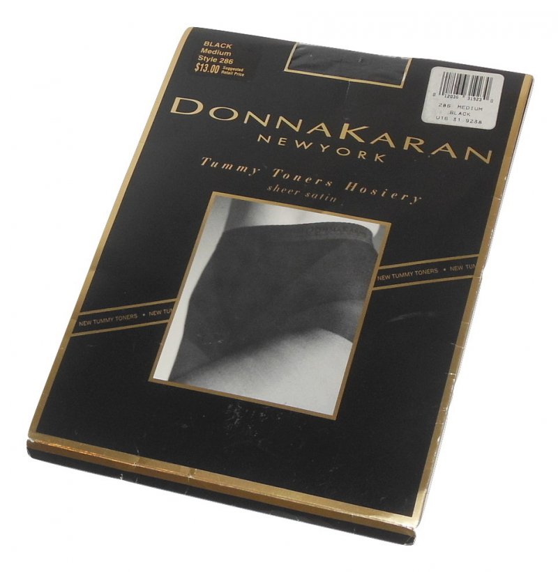 Vintage Donna Karan Tummy Toners Hosiery Black Medium 1990s Sheer Pantyhose