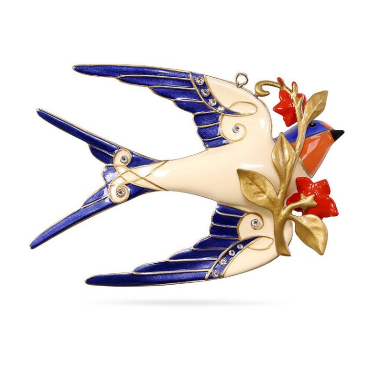 Image 1 of Hallmark Stunning Swallow Christmas Ornament Bird in Flight Ornament Cobalt Blue
