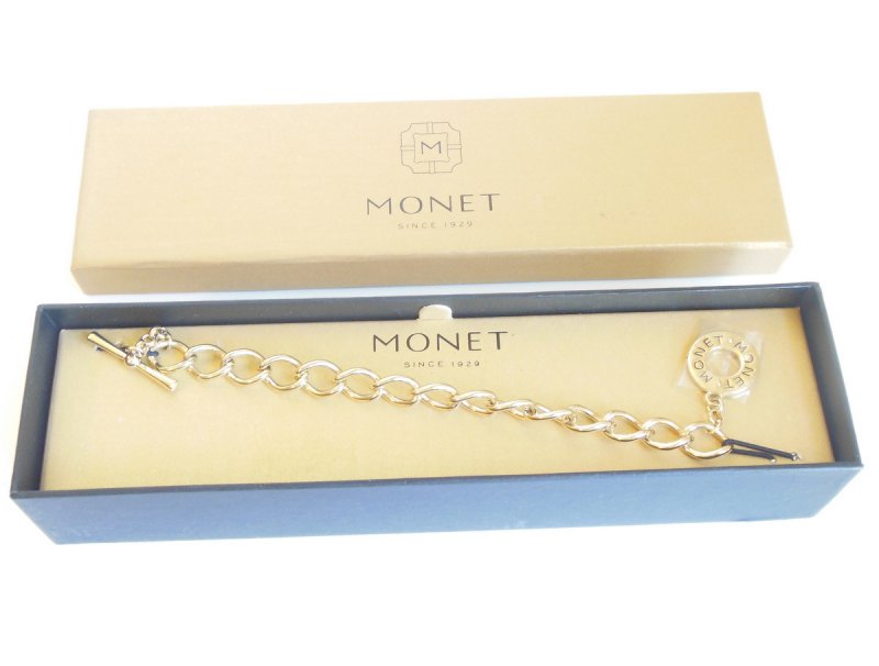 Monet Toggle Bracelet for Women Vintage Monet Gold Costume Jewelry Bracelet