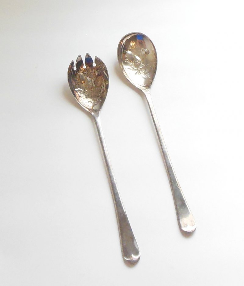 EPSA 1 Sheffield England Flatware Silver Plate Salad Server Spoon Fork Set