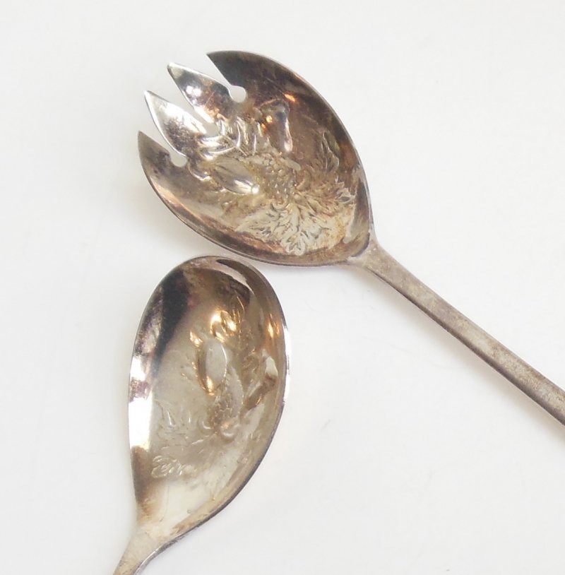 Image 1 of EPSA 1 Sheffield England Flatware Silver Plate Salad Server Spoon Fork Set