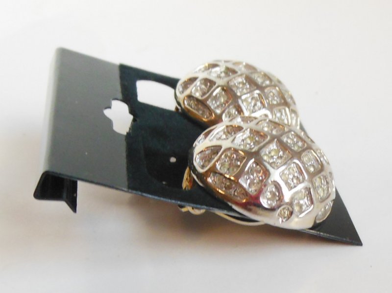 Image 1 of Polcini Round Earrings w/ Rhinestones Silver Gold Tone Finish Designer Signed