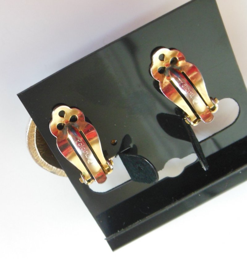 Image 2 of Polcini Round Earrings w/ Rhinestones Silver Gold Tone Finish Designer Signed