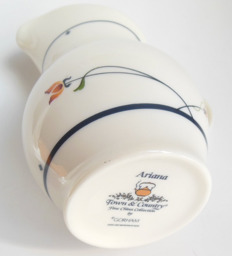 Image 3 of Gorham Town & Country Creamer Ariana Pattern Amber Orange Flowers Blue Bands