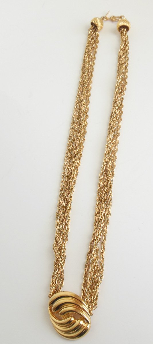 Image 1 of Vintage Monet Rope Multi-strand Twisted Necklace Swirled Center Choker Jewelry